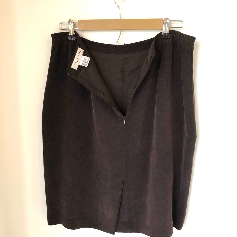 Vintage Chaus 100% Silk Brown Skirt Women’s 14 Lined A-Line - Picture 7 of 12